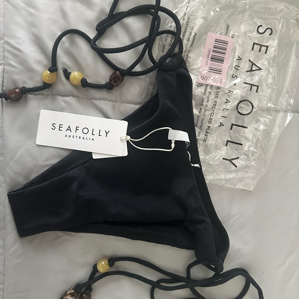 Seafolly Black Bikini Bottom with Beaded Straps US 6